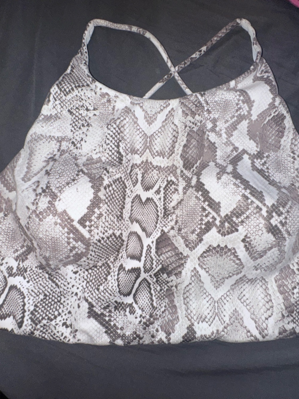 Snake Print Reptile Sports Bra Tank Top - White & Grey